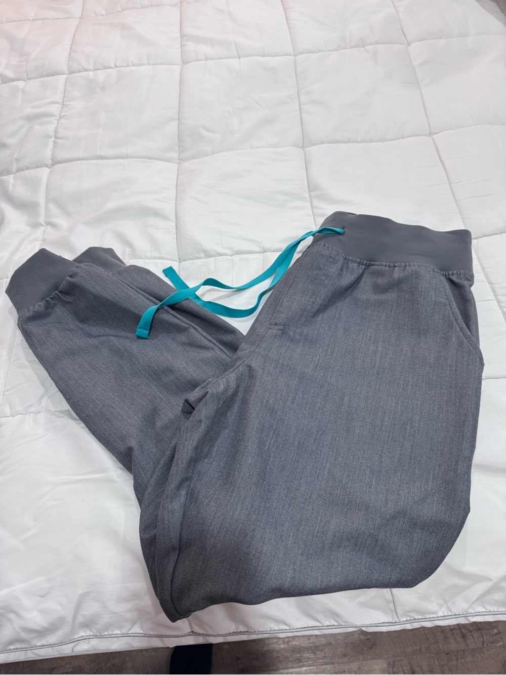 Figs Gray Track Joggers with Teal Drawstring